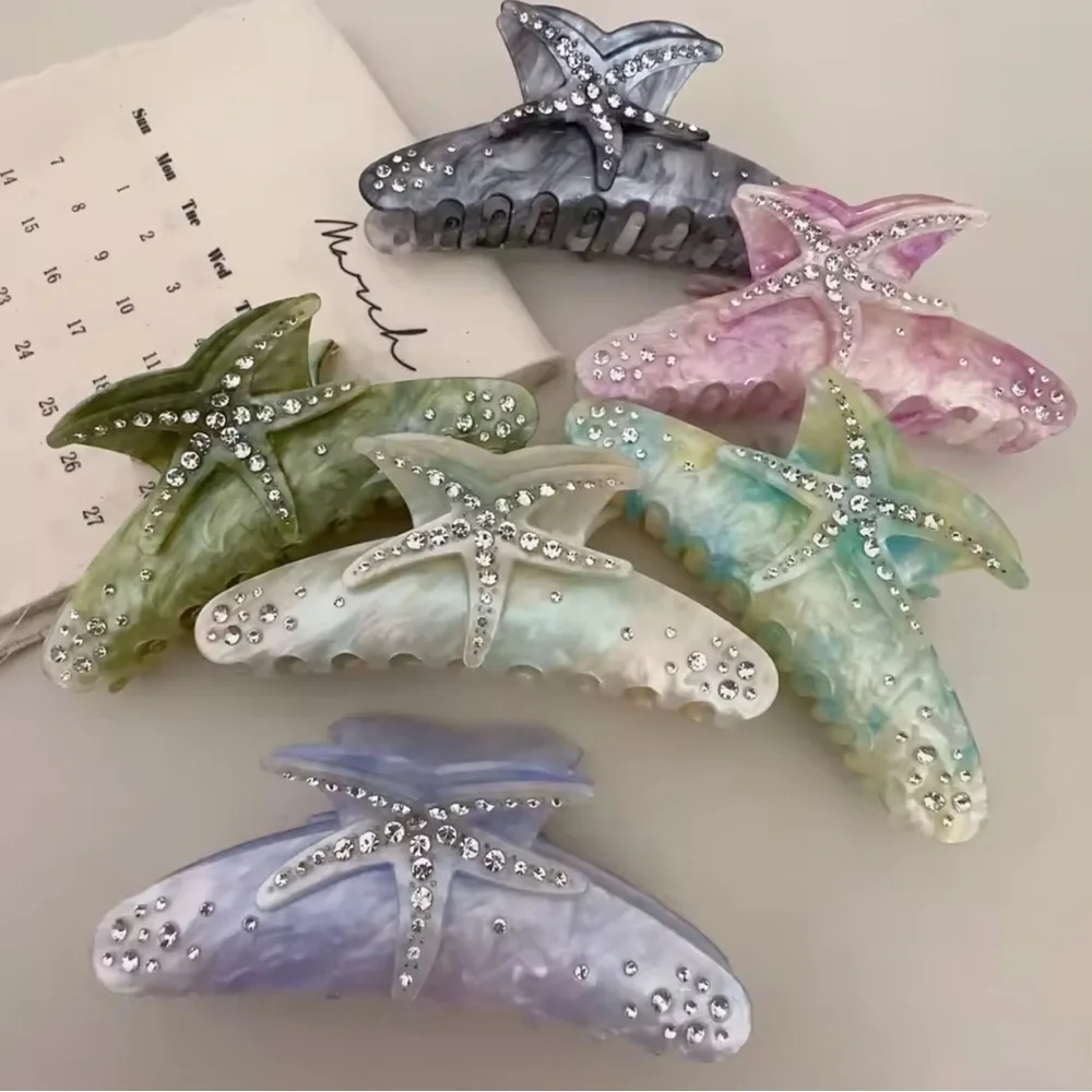 Starfish Pearly Green Blue Hair Clip